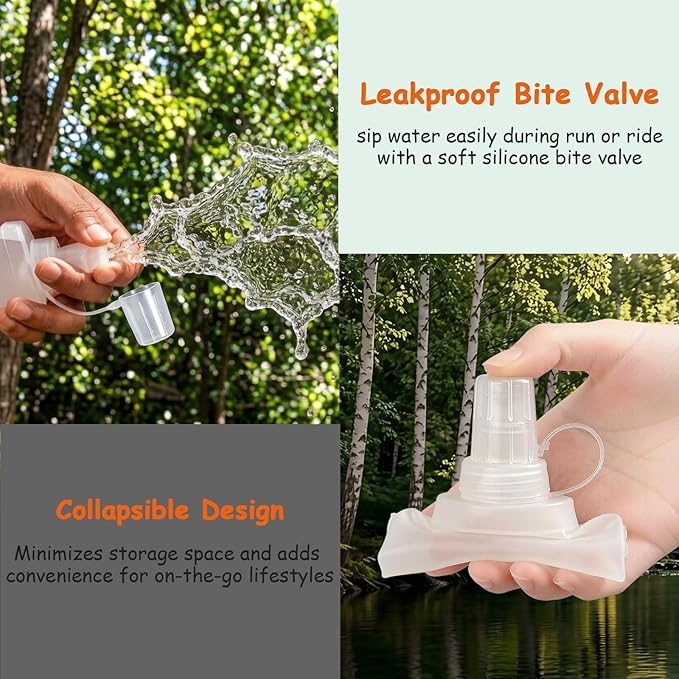 Flexible Running Bottles - Two Pack: 500ml/17oz, Foldable, BPA/PVC Free Soft Flask for Hydration Vests and Running Packs,Collapsible Leak-proof Pocket Bottle for Jogging, Hiking, Cycling, Climbing