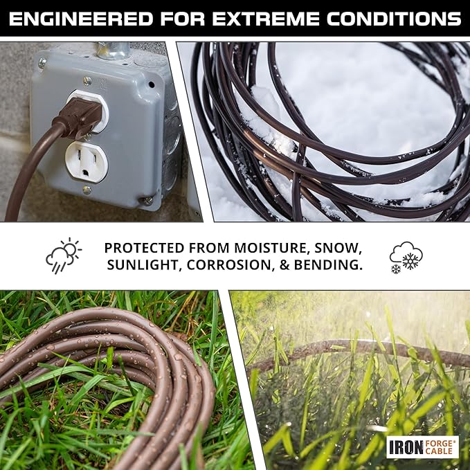 Iron Forge Cable Outdoor Brown Extension Cord 100 ft - 16 Gauge 10 Amp Heavy Duty Brown Outdoor Extension Cords 3 Prong - 16/3 SJTW Great for Outdoor