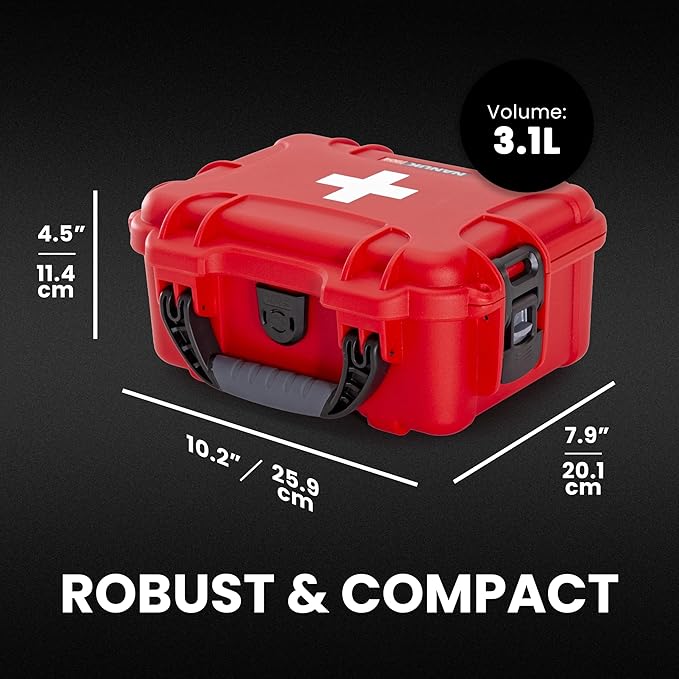 NANUK 904 Waterproof First Aid Box Empty with Lid Organizer & Dividers – Durable Medical First Aid Organizer Case, IP67-Rated, Dustproof, Impact-Resistant, Floats (10.2” x 7.9” x 4.5”) – Red