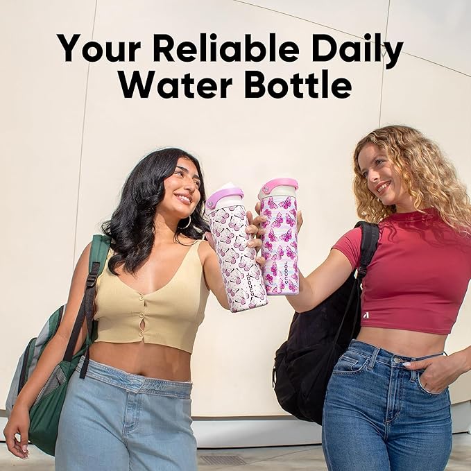 ENCOOL Leakproof Insulated Water Bottle with Straw Dual-Sip Water Bottle Bag-Safe Design for Work, Commute & Gym – Keeps Drinks Cold All Day, 32 oz, Y2K Butterfly