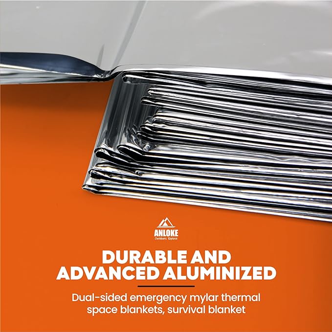 ANLOKE Emergency Blankets (10 Pack) - Plus Size Space Essential for Hiking Gear, Survival Kits & Emergency Kit