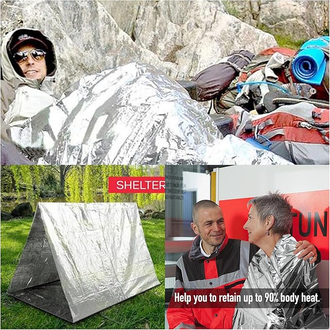 MEETSWEET Emergency Rescue Blanket Outdoor Survival Blanket Waterproof, Windproof, Warm, Sunscreen Lightweight and Portable Suitable for First Aid Bags and Outdoor Camping, Silver, 8pcs