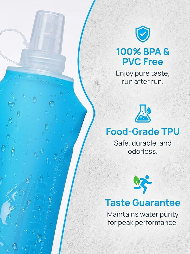 Zelvot Running Vest Soft Flask, BPA-Free 500ml Collapsible Water Bottle for Hydration Backpack, Folding Running Water Bottle for Marathon Hiking Cycling Climbing (Blue, 500 ML)