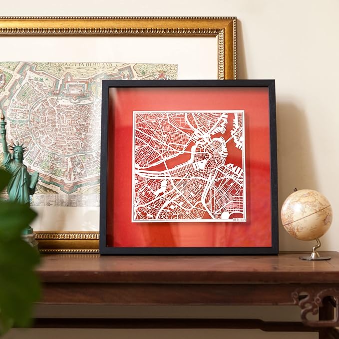 Washington D.C. Cut Map framed by O3 Design Studio, White map, Black frame, 18x18 inches, paper cutting art work, Gift Boxed, 4 background color, self-changing, Wall Art