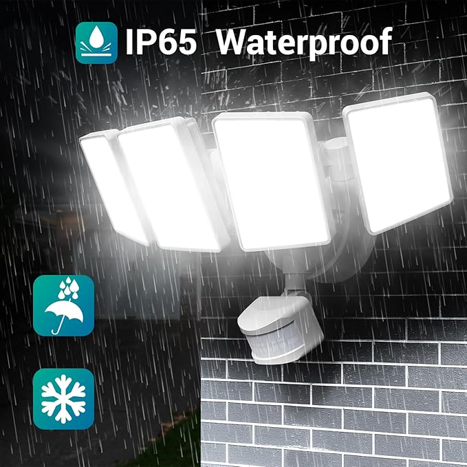 USTELLAR 100W 10000LM LED Security Lights Motion Sensor Outdoor, Remote Control 4 Heads LED Flood Light Outdoor, 5000K Daylight, IP65 Waterproof, Bright Motion Detected Light Outside Yard-2 Pack