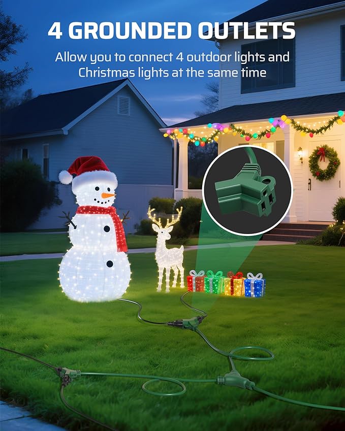 DEWENWILS Outdoor Extension Cord 1 to 2 Splitter, 19FT Total Length, 6 Grounded Outlets, 16AWG SJTW Heavy Duty Power Cord Waterproof for Landscaping Light, Holiday Decoration, Green, ETL Listed