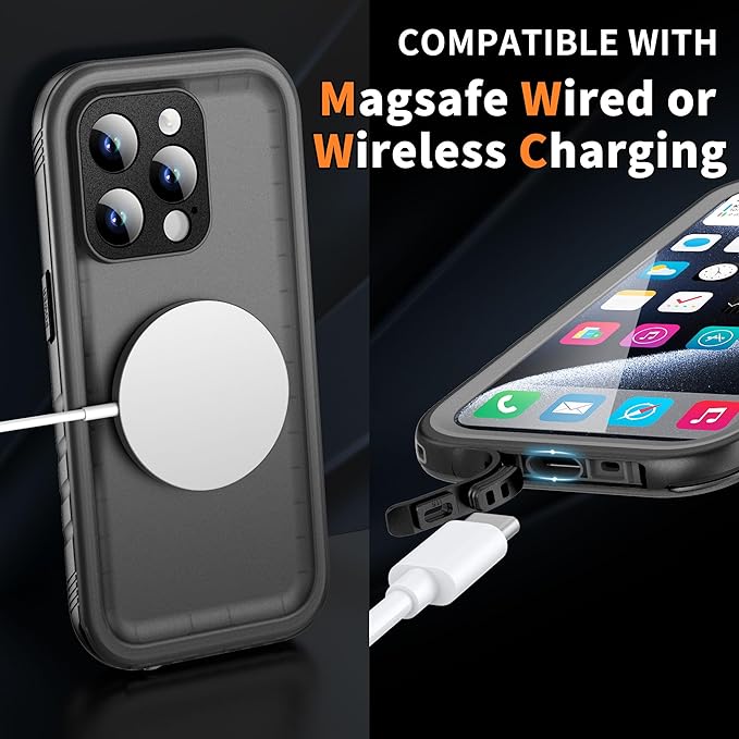 Cozycase for iPhone 15 Pro Waterproof Shockproof Dustproof Case - Heavy Duty/360 Full Body/Military Grade/Protective/Rugged 【8FT Drop Proof】 Built in Screen/Camera Protector with Lanyard Black