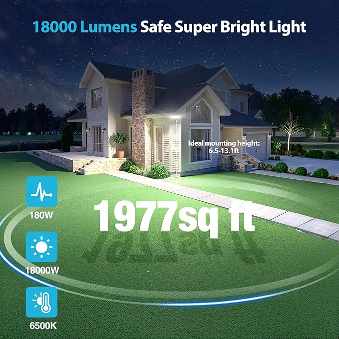 Olafus 180W Motion Sensor Outdoor Lights, 18000LM Dusk to Dawn LED Flood Lights Outdoor Wired, 6500K Daylight Motion Lights for Outside, IP65 Waterproof Exterior Security Light, White
