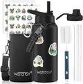 32oz Insulated Water Bottle (Cold for 48 Hrs),BPA Free&Leak Proof,Stainless Steel Water Flask,Water Jug with Straw Spout Lids for Gym,Hiking,Travel,Black