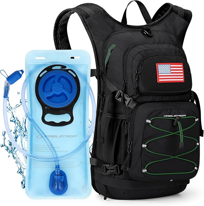 Maelstrom Hydration Hiking Backpack with 2L/3L Water Bladder, High Flow Bite Valve Water Backpack Men Women Lightweight Insulation for Hiking, Cycling, Running, Climbing, Camping