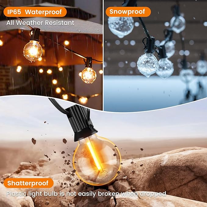 OHLUX Outdoor String Lights, 150FT Patio Lights with 70+2 Dimmable Plastic LED G40 Bulbs, 2200K Waterproof Connectable Hanging String for Backyard Cafe Porch Deck E12 Base