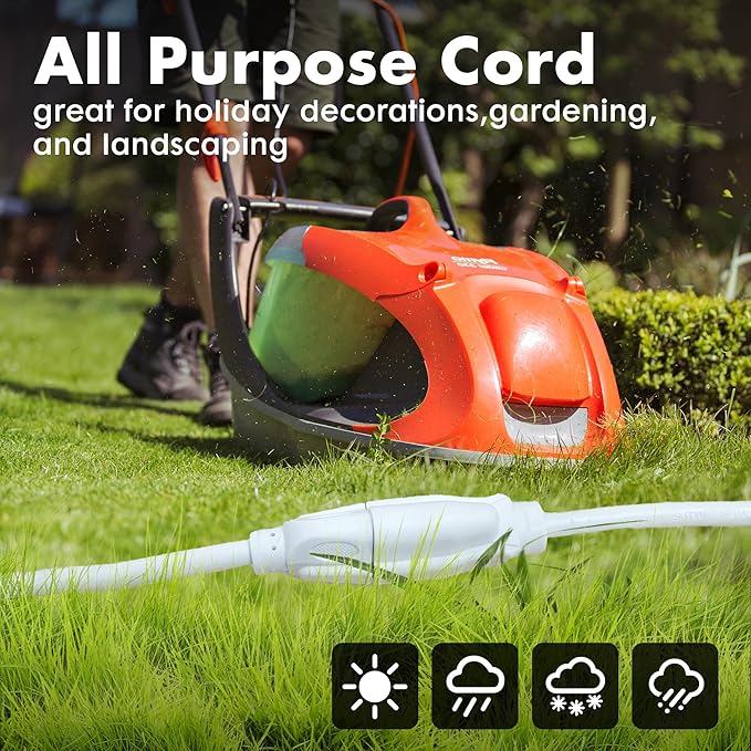 6ft White Outdoor Extension Cord Waterproof, UL Listed, 16/3 SJTW Heavy Duty 3 Prong, 16 Gauge 13A Power Cord Ideal for Indoor Outdoor Lights, Appliances, and Lawn