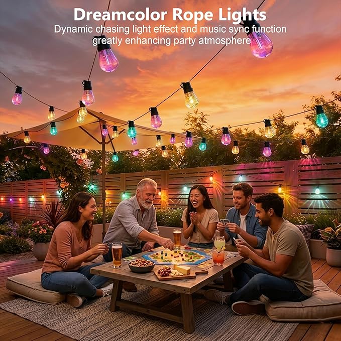 Beizelte Outdoor String Lights, 300FT RGB+IC Outside Light Dimmable Shatterproof LED Bulbs, IP67 Waterproof Chasing Effect Lighting DreamColor Patio Strip Lights for Backyard, Balcony, Outdoor Living