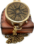 Vintage Brass Pocket Compass with Leather Case, Engraved Antique Nautical Compass for Hiking Camping Survival Navigation, Unique Gift for Men Women Husband Wife Anniversary Birthday Christmas