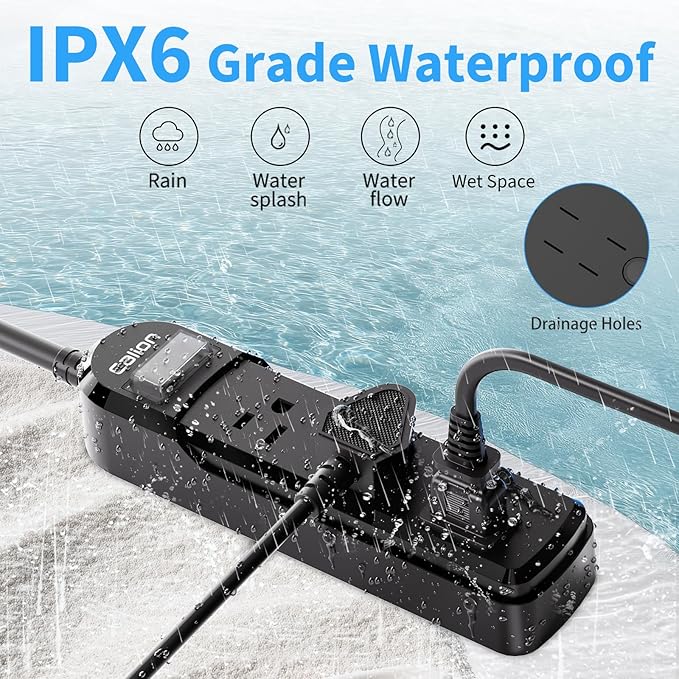 VNJ IPX6 Waterproof Outdoor Surge Protector Power Strip, 3AC Outlets 10FT Cord with On/Off Power Switch Safety Lock ETL Certified for Patio Garden, ETL