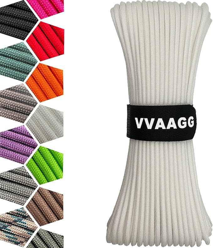VVAAGG 1000 White Paracord 200FT Utility Parachute Cord 4mm Nylon String12 Strand Nylon Camping Rope, Tent Rope, Clothsline Rope for Survival & Camping Gear(White, 200FT)