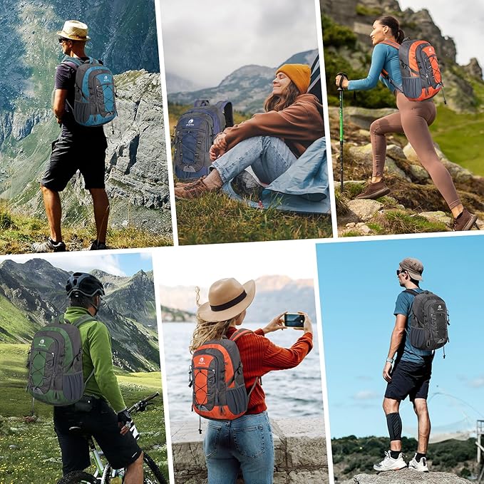 25L Small Hiking Backpack with Chest Strap for Men Women, Waterproof Travel Backpack Day Pack, Lightweight Padded Hiking Daypacks for Camping Traveling Outdoor Sports, Lake Blue
