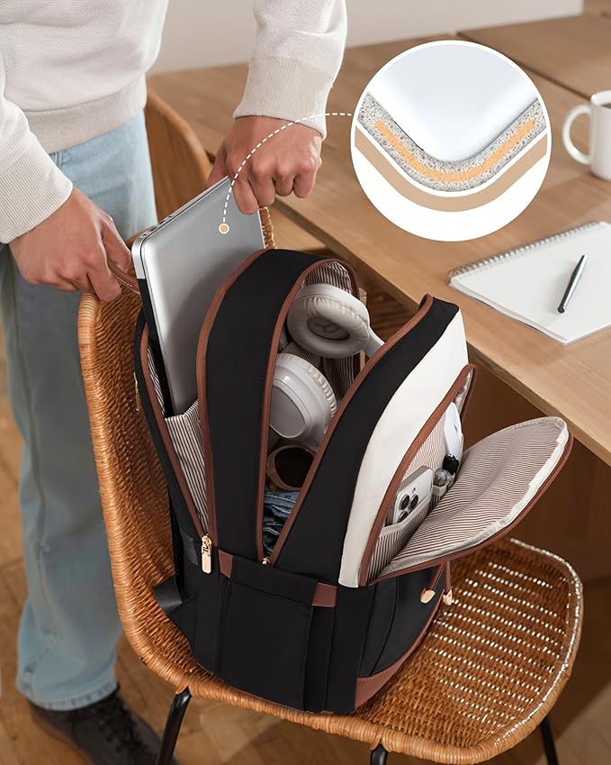 LOVEVOOK 15.6 Inch Laptop Backpack Women, Fashion Backpack with Laptop Compartment for Work College, Large Water Resistant Computer Bags Travel Backpack Purse, Beige purple
