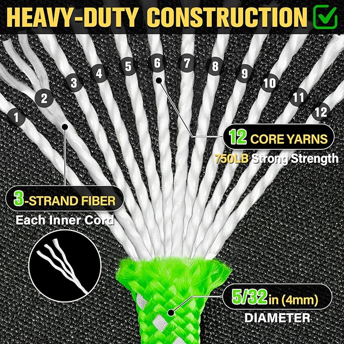 Reflective Paracord Rope 750 lb - 200ft 5/32" Parachute Cord 4MM 12-Strand para Cord - Heavy Duty Spool String for Survival,Camping Gear, Survival Bracelet, Clothesline - Neon Green