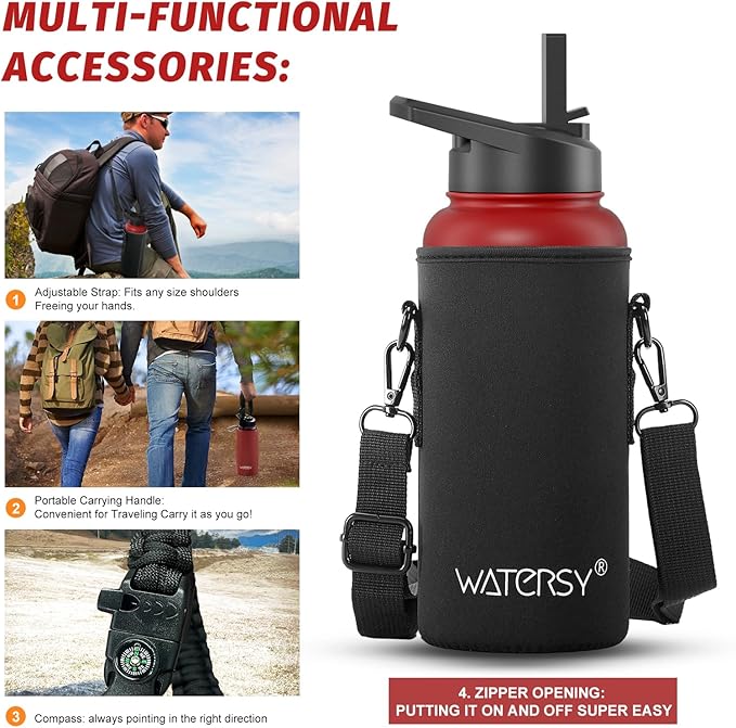 32oz Insulated Water Bottle (Cold for 48 Hrs),BPA Free&Leak Proof,Stainless Steel Water Flask,Water Jug with Straw Spout Lids for Gym,Hiking,Travel,Red