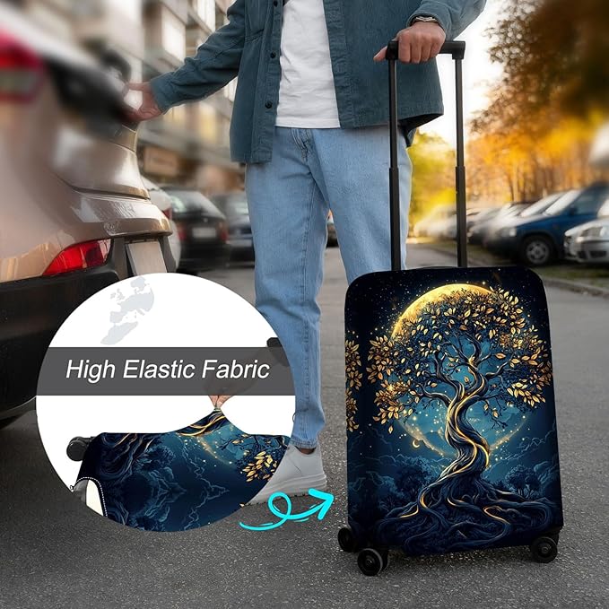 Luggage Cover Protector for 26-28 Inch Suitcases, TSA Approved Elastic Travel Suitcase Covers, Anti-Scratch Washable Luggage Sleeve for Carry On & Checked Bags, Tree of the Universe