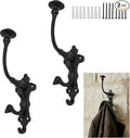 Mystic Colonial Rustic Cast Iron Wall Hooks – Heavy Duty Vintage Utility Hooks for Hanging Coats, Towels, Bags, Robes, Hats & More – Large Decorative Wall Mount Hanger, Pack of 2, Black