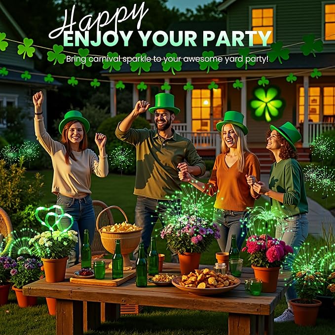PEVOROS Garden Decor Solar Lights Outdoor,4 Pack 120LED Waterproof Colorful Solar Garden Lights Your Outdoor Decoration,Yard, Patio, Porch,Flower Pot,Pathway for 4th of July (Green)