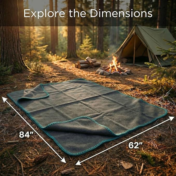 Wool Camping Blanket 10-Pack - 70% Wool Heavy-Duty Military Style Throw, Warm & Washable, Fire Retardant Cover for Emergency, Survival & Outdoor Use - For Camping, Car, Home & Hiking, Navy 62x84
