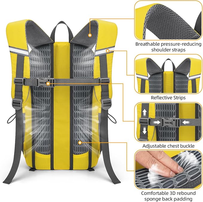 RealCool Hiking Backpack for Men Women,30L Lightweight Waterproof Travel Camping Backpack Hiking Daypack for Cycling Running,Yellow