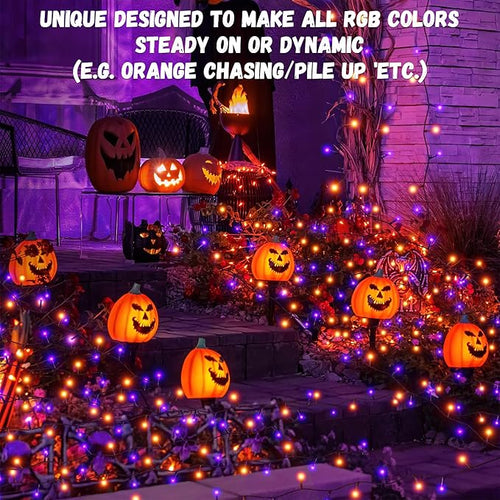 100LED Halloween String Lights 33 Ft Orange Purple Twinkle Light with 8 Modes Waterproof for Indoor Outdoor Party Garden Decor