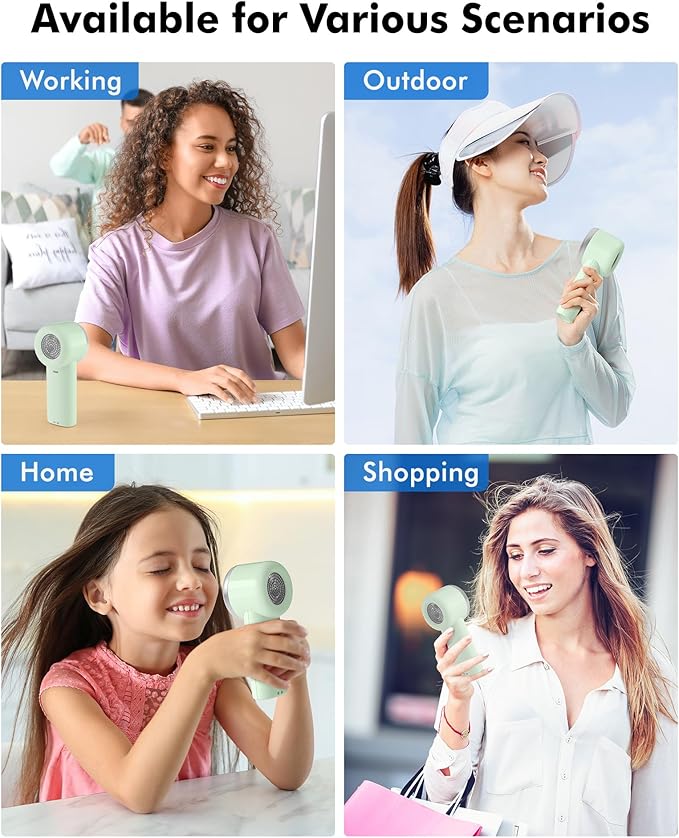 WHATOOK Portable Handheld Mini Fan: High Speed Cooling Fan, 10 Hours Battery Life, USB Rechargeable, Small Essentials for Women, Beach Travel, Vacation (Green)