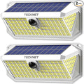TECKNET 416 LED Solar Powered Outdoor Lights, 270° Angle & 3 Lighting Modes Motion Sensor Light Outdoor, Security Solar Lights Waterproof - 2 Pack, White, Cold Light