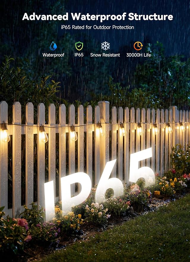 Minetom 101FT Outdoor String LED Patio Lights Waterproof,46 Shatterproof S14 Vintage Edison Bulbs,Commercial Grade Outside Hanging Lights Waterproof for Porch Deck Garden Backyard Balcony Cafe Bistro