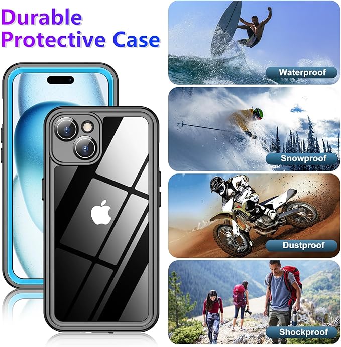 2025 New Designed for iPhone 15 Case Waterproof, [Military Grade Shockproof][Glass Camera Protector & Built-in Screen Protector][IP68 Underwater][Dustproof][Dropproof] Full Phone Case 6.1"