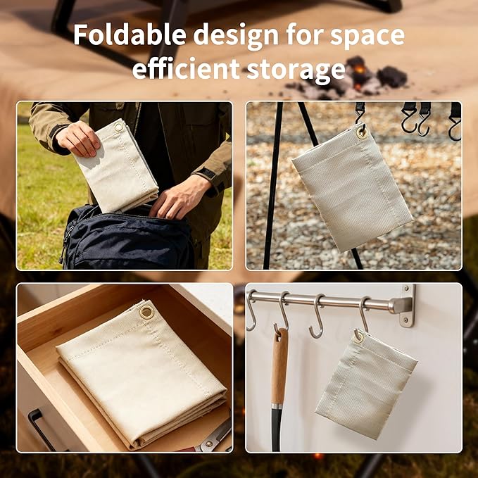Fireproof Camping Blanket - Heat-Resistant Fiberglass Mat for Outdoor Cooking, BBQ & Emergency(Khaki 31.5" x 37.5")