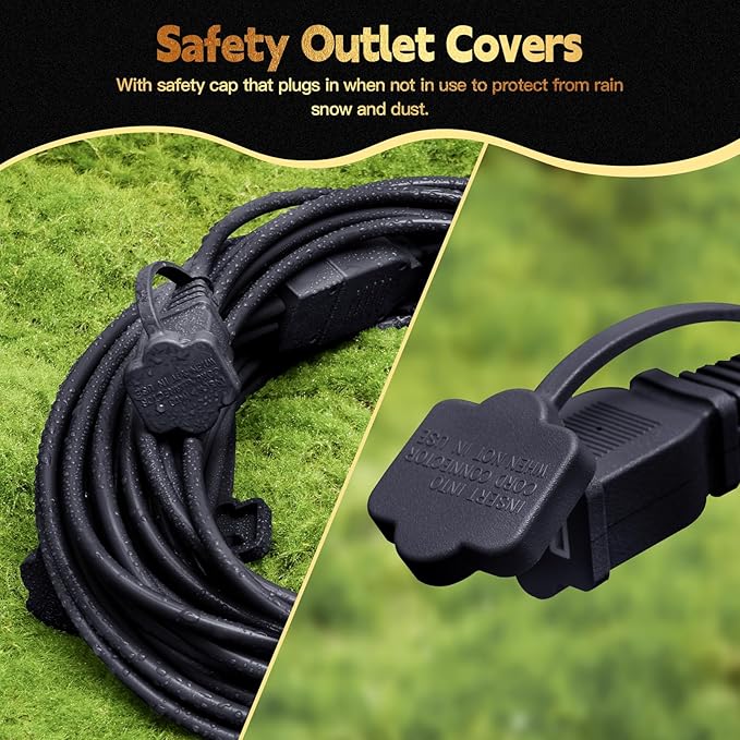 25FT Outdoor Extension Extension Cord for Halloween Christmas Inflatables with Multiple Outlets Black Electrical Cord with Multiple Plugs Outdoor Christmas Blow Up Decorations Light Extension Cords