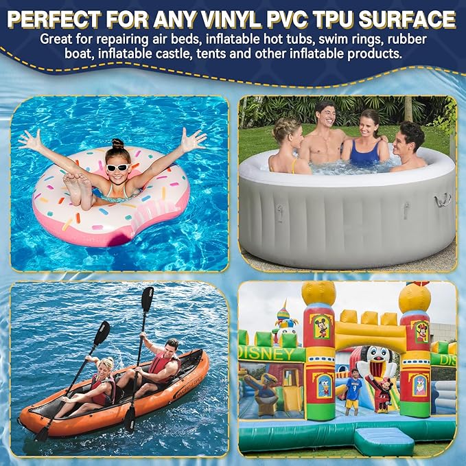 Tiepetly Vinyl Repair Kit Transparent, Air Mattress Patch Kit Heavy Duty, Pool Liner Patch Waterproof, for TPU, EVA, ABS, PVC, Inflatables, Swimming Pool, etc (60ml)