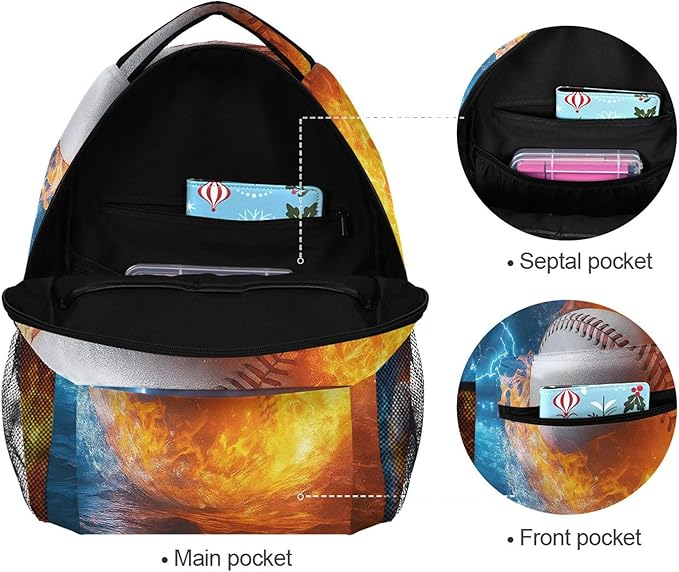 Wamika Baseball Ice Fire Boys Backpack Sports Ball School Backpacks Kids Girls Preschool Book Bag