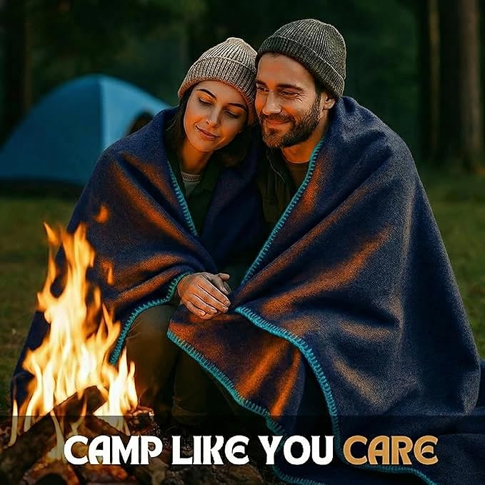 Wool Camping Blanket 10-Pack - 70% Wool Heavy-Duty Military Style Throw, Warm & Washable, Fire Retardant Cover for Emergency, Survival & Outdoor Use - For Camping, Car, Home & Hiking, Navy 62x84