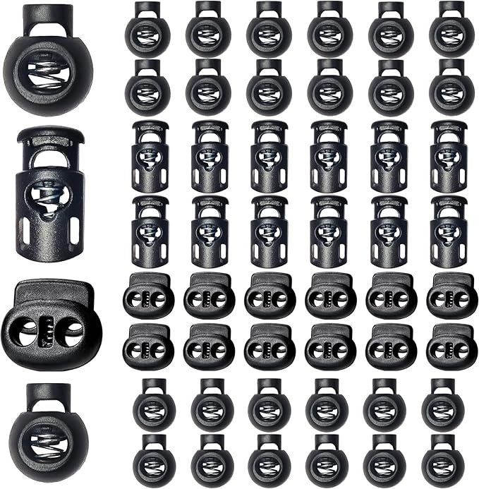 ZUSHALLMY 48pcs Upgraded Plastic Cord Lock, Cord Locks - Draw String Clip with Spring Toggle Stoppers Buttons for Drawstrings, Shoelaces, Paracord