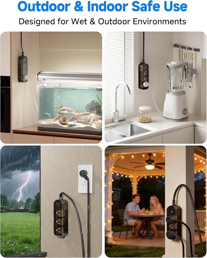 Outdoor Power Strip, 3 AC Outlets, 10 FT, 1625W/13A High-Power Single-Device Use, with Anti-Electric Shock & IPX6 Waterproof, Ideal for Backyard, Patio, Garage, Kitchen, Workshop, Camping, RV