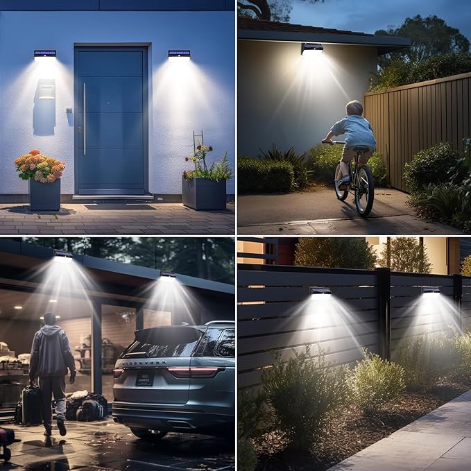 7 Pack 368 LED Solar Lights Outdoor Motion Sensor, Solar Fence Light with 3 Lighting Modes, Solar Powered Security Lights Waterproof for Outside Yard Wall Garden Backyard