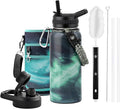 RAYMYLO Insulated Water Bottle 32 oz, Triple Wall Vacuum Stainless Steel (Cold for 24Hrs, Hot for 12Hrs), Leak Proof & Non-BPA, Modern Water Flask Jug with Paracord Handle & Straw Spout Lids