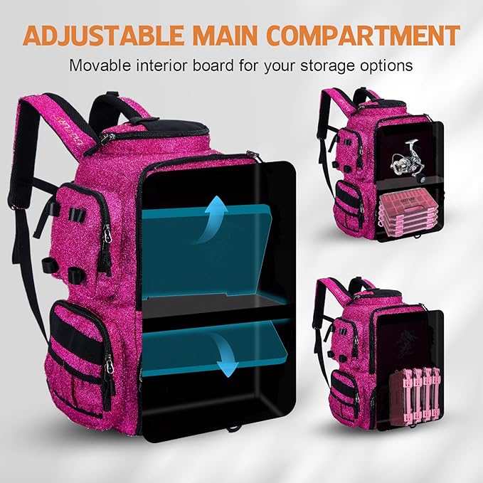 Goture Fishing Backpack, 900D Water-Resistant Tackle Backpack with Rod Holders, 58L Large Storage Gear Fishing Tackle Bag with Detachable Crossbody Bag,8 Lure Pockets,Bottle Holder for Camping Hiking