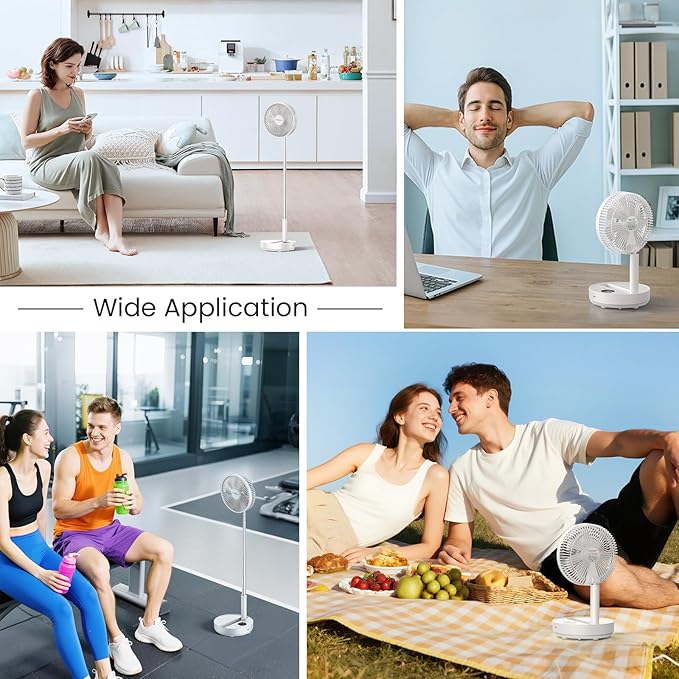 TriPole Portable Standing Fan, 8000mAh Rechargeable Oscillating Fan with Remote, 8.1'' Quiet Pedestal Floor Fan with LED Display & Timer, Foldable Small Desk Fans for Bedroom, Office, Camping, Travel