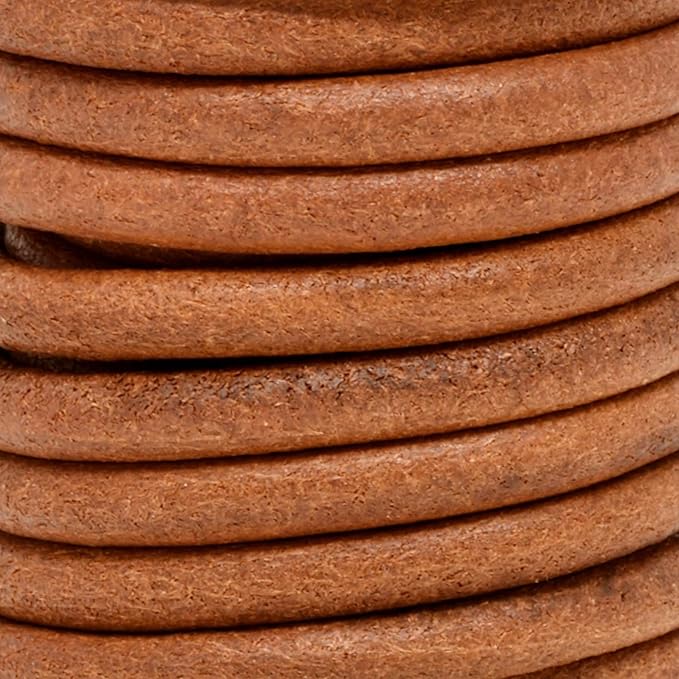 Mandala Crafts Round Cowhide Genuine Rust Leather Cord for Jewelry Making Kumihimo Leather Rope Spool - Rust 4.4 Yds 5mm Cording