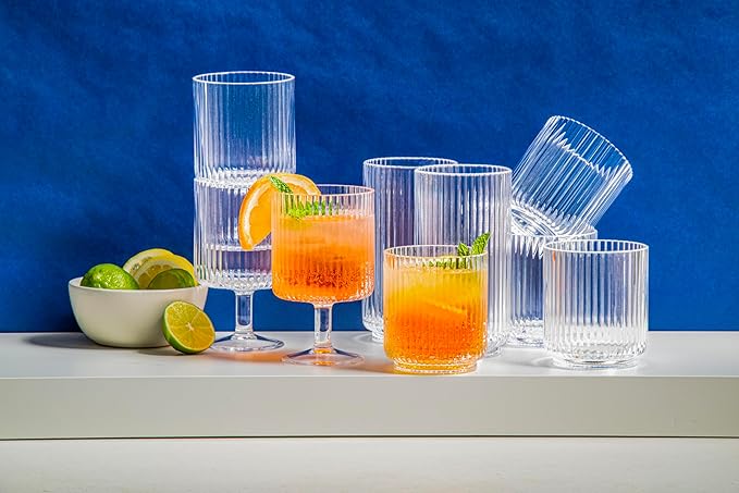 Abode Homewares Mesa 15 oz Durable Acrylic Double Old Fashioned Glasses, Shatter-Resistant and Dishwasher-Safe Outdoor/Indoor Drinkware, Ideal for Scotch, Bourbon, Cocktails - Cobalt Blue - Set of 6