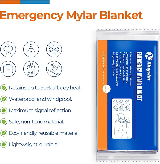 Emergency Blanket for Camping & Survival 30 Packs, 84" L x 52" W, Professional Grade Reusable Space Blanket, Provides Thermal Protection for Hunters, Hikers & Preppers in Snow and Cold Weather