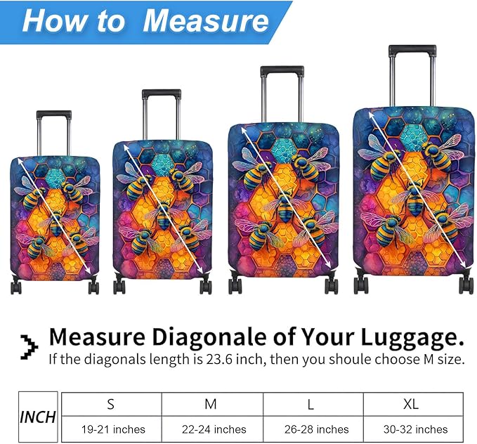 Luggage Cover Protector for 30-32 Inch Suitcases, TSA Approved Elastic Travel Suitcase Covers, Anti-Scratch Washable Luggage Sleeve for Carry On & Checked Bags, Illustration of Bees