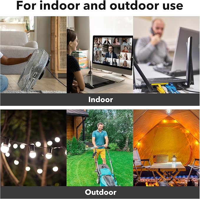 BN-LINK 6ft Indoor Outdoor Extension Cord 16/3 SJTW, 3 Pack, Black, 3-Prong, Weather Resistant & Flame Retardant, for Indoor, Garden, Landscaping & Holiday Decorations